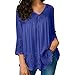 Produktbild DAY.LIN Kleidung Damen Frauen lösen Drei Viertel V-Ausschnitt T Shirts Tops Spitzenbluse Damen Cropped Sleeve Spitzenoberteil (Blau, EUL /2XL)