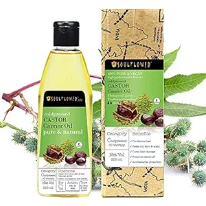 Soulflower Castor Oil for Hair Growth, Skin Care, Organic Certified Cold Pressed 100% Pure & Virgin, Arandi Oil, 225ml