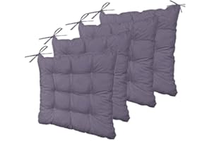 deco arts Coussin de Chaise - Lot de 4 Coussins Carrés avec Attaches pour Chaises Intérieur ou Extérieur - Polyester 65% & Coton 35% - Galette Certifiée Oeko-TEX - 40 x 40 cm, 380 g, Gris Carbone