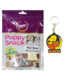 Gnawlers Puppy Snack Mini Bone Assorted Flavour Dog Treat, 250gm with Free Key Ring - Sold by Foodie Puppies