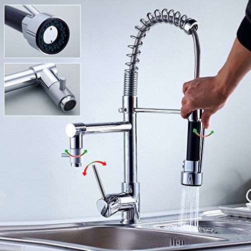 Auralum Hochdruck Spiralfederarmatur für die Profiküche Küchenarmatur Spiral Hochdruck Armatur mit 2 Wasserabfluß - 3