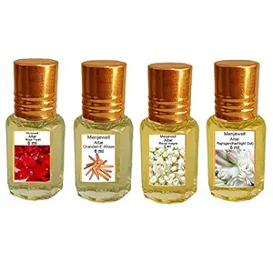 Menjewell Rose Fresh, Chandan-E-Khaas, Royal Mogra & Rajnigandha Perfume Floral Attar, 6 Ml (Pack Of 4), 50 g