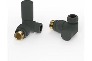 Radiator Valves - Vancoco Anthracite 15mm /1/2'' Towel Rail Valve Round Head Radiator Valve Standard Connection Pair Manual Radiator Valve for Central Heating Modern Bathroom（Corner）