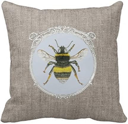 Vintage Bumblebee In Frame On Burlap Cushion Pillow Case