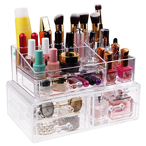 ISWEES Make Up Tasche Storage Kosmetik Organizer Aufbewahrung 2 Teile 4 Große Schubladen Acryl,Transparent - 4