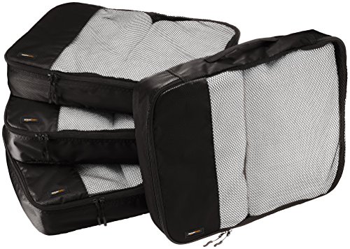 AmazonBasics Lot de 4 sacoches de rangement pour bagage Taille L, Noir AmazonBasics Lot de 4 sacoches de rangement pour bagage Taille L, Noir