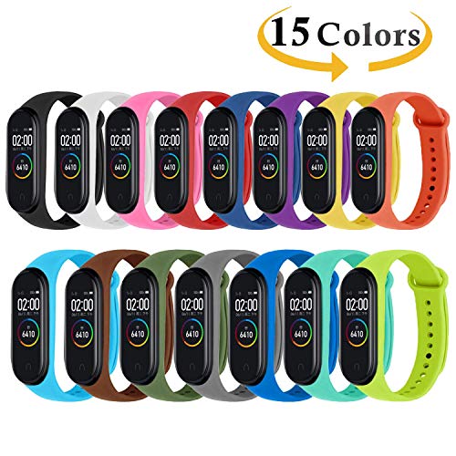 Monuary 15 Piezas Correa para Xiaomi Mi Band 3/4 Pulsera Banda - Silicona Reloj de Recambio Brazalete Coloridos Correas para Xiaomi Mi Band 3/4 [Compatible con Mi Smart Band 4 Ahora]