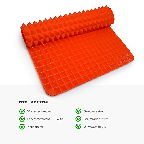 Collory Silikon-Backmatte mit Pyramiden-Noppen | Wiederverwendbare Backunterlage für Backblech | Antihaftend | Hitzebeständig bis 240°C | Größe ca. 40 x 28 x 1.2 cm | Fettarm und gesund kochen | Lebensmittelecht (BPA-frei) - 2