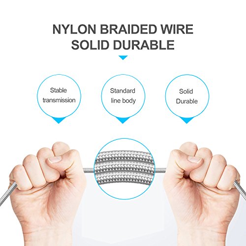 GlobaLink® Micro USB Kabel Nylon umflochtenes verwicklungssicheres Ladekabel, Lebenslange Garantie, für Android, Samsung, HTC, Motorola, Nokia, LG, HP, Sony, Blackberry (Grau) - 2