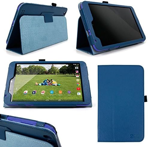 DURAGADGET Tesco Hudl 2 Case - Folding Folio Kick-Stand Cover in Blue Faux Leather with Stylus Holder for the NEW Tesco Hudl 2 (8.3", 16GB, WiFi, Android KitKat, Dolby Audio, Intel Quad-Core)