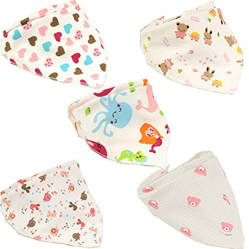 Baby Bandana Bibs for Boys Girls 100% Cotton With Adjustable Snaps 5-pieces-pack