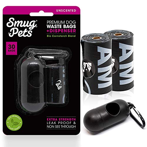 SmugPets - Distributeur de 30 sachets à déjections Canines + Clip d'attache - Non parfumés