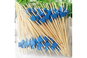 AILEXI Palos De CÓCtel 100 Cuentas Palillos De Madera Suministros para La Fiesta Volantes Comida para Comer Frutas Bocadillos Bocadillos - Corazones Azules