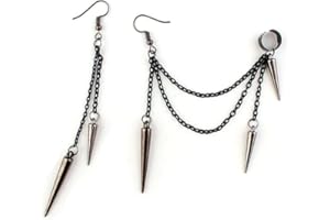 IMINI Czarne kolce asymetryczne wiszące kolczyki dla kobiet mężczyzn dziewcząt chłopców punk spersonalizowane chrząstki bez przekłutego mankietu długi łańcuszek haczyk rybny piercing wiszące kolczyki dla