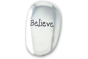 CROSS MY HEART Believe Polished Silver Coloured Metal Thumb Stone Pocket Token Keepsake 4 cm 2.7cm with 2.5cm Pewter Love Token Double Heart