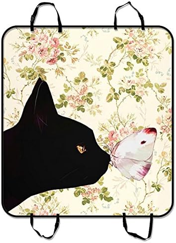 Custom Cat and the Butterfly in Floral Pattern Pet Seat Cover Car Seat Cover for Pets Cargo Mats and Hammocks for Cars Trucks and SUVs 54x60 inches