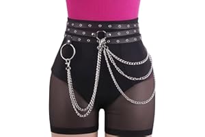 Zookey Catena in pelle punk Cintura in pelle con nappa nera Catena per il corpo a strati gotici Cintura in vita rave Gioielli per donne e ragazze