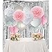 Produktbild furuix 1 silber metallic Folie Vorhang Party Lametta Hintergrund mit 12 rosa grau weiß Party Deko-Set Seidenpapier Pom Pom Honeycomb Ball für Bridal Dusche Mädchen Geburtstag Hochzeit Dekoration Rosa Baby Dusche Raum Dekoration