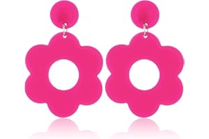 DIVINA VITAE Boucles d'oreilles pendantes en forme de fleur en acrylique des années 60 et 70 - Boucles d'oreilles rétro en forme de marguerite - Boucles d'oreilles pendantes en forme de fleur pour femmes et filles