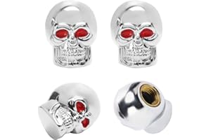 Soleebee 4 Stück Ventilkappen Totenkopf Chrom Reifen Ventilkappen Schädel Autozubehör Universal Ventil Kappen für Auto SUV PKW Motorrad Fahrrad (Schädel Silber)