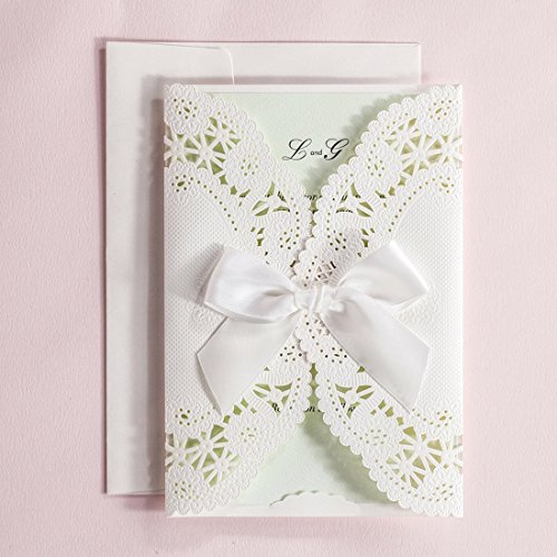 VStoy Elfenbein Laser Cut Hochzeit Einladungen Pappe Hohl Flora Hochzeit Karten mit bowknot Hochzeit Party Supplies 20 Stück - 2