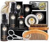 Upgraded Beard Grooming Kit w/Beard Baubles,Beard Shaper,Beard Growth Oil,Beard Balm,Beard Shampoo/Wash,Beard Brush,Beard Comb,Beard Scissors,Storage Bag,E-Book,Beard Care Grooming Daddy Gifts for Men