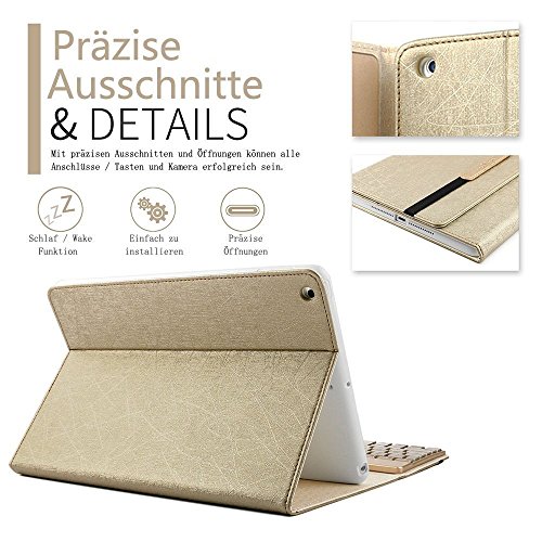 BORIYUAN Apple Ipad 4 Ipad 3 Ipad 2 Leder Case Schutz Tasche Cover mit ultra dünn Alu Bluetooth Tastatur (Deutsche QWERTZ), unterstützten 7 farbige Hintergrundbeleuchtung, Farbe: Gold - 2