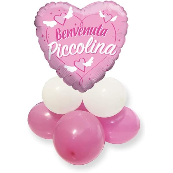 Irpot Composizione Centrotavola Palloncini Benvenuta Piccolina Foil Cuore Rosa Nascita Amazon It Giochi E Giocattoli