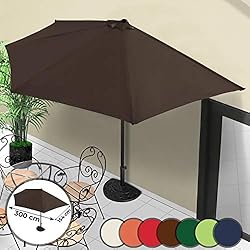 Demi-Parasol - Ø 3 m, avec Manivelle, Protection UV 30+, Polyester, Couleurs au Choix - Demi-Parasol pour Balcon, Terrasse, Jardin
