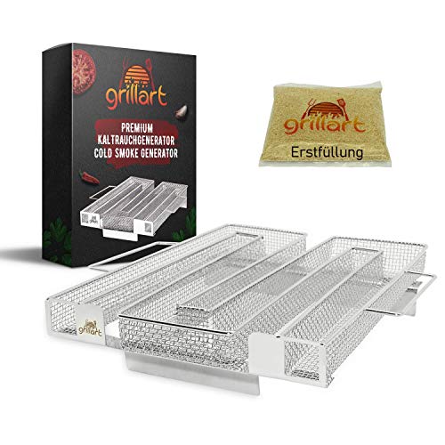 grillart® Premium Sparbrand Kaltrauchgenerator inkl. gratis Erstfüllung - Räucherofen aus 100% Edelstahl hergestellt - hochwertige Räucherschnecke mit Griffen