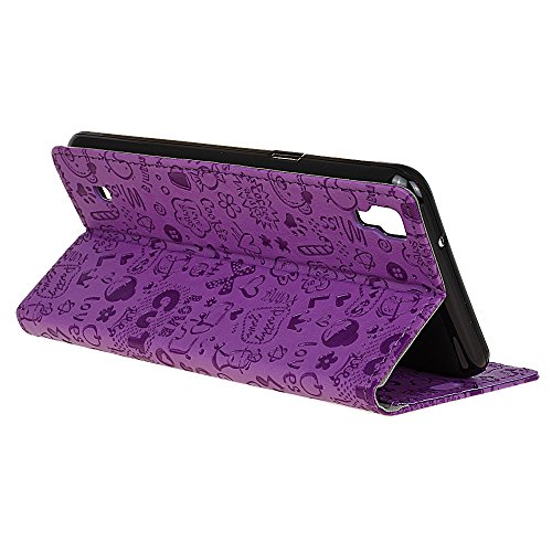 Handyhülle für LG CELLULARE K220 X-POWER TITAN 5,3″,QUENJOY® Cartoon Textur Leder Tasche Smart Cover Flip Case Beschützer Haut Schutzhülle Hüllen für LG CELLULARE K220 X-POWER TITAN 5,3″ HD IPS (LGK220.AITATN),Lila 02 - 5