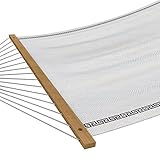 XXL Outdoor Hängematte Trinidad mit gesticktem Muster-Streifen | Stabhängematte wollweiß | atmungsaktiv | Spreizstab - 2