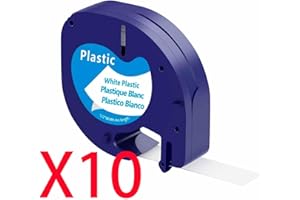 10PK TapeTek Kompatibles for Letratag Etikettenband 12mm x 4m, Schwarz auf Weiß, für Dymo LT-100H LT-100T 200B XR XM (10PKx91221)