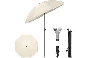 Laneetal Sonnenschirm Strand φ135/155/175 cm, UV-Schutz UPF 5+, höhen- und neigungsverstellbar, tragbar mit Tragetasche, runder Sonnenschirm für Balkon/Garten/Strand