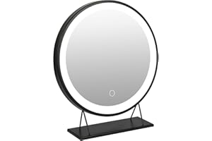 ‎HOMEWELL homewell Kosmetikspiegel mit Beleuchtung rund Schminkspiegel mit licht LED Tischspiegel groß (Schwarz Φ40cm)