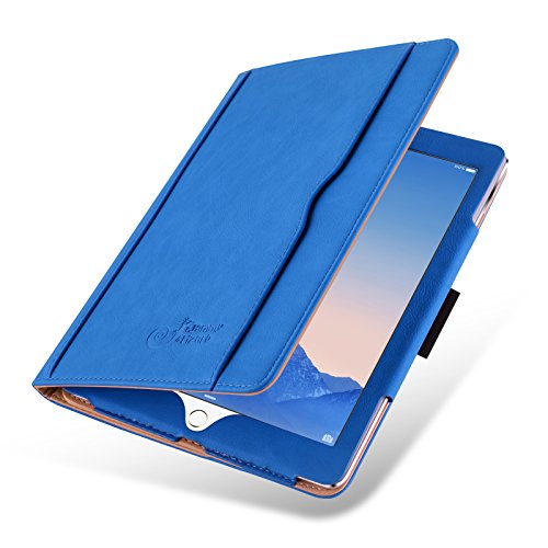 iPad Air, Air 2 & iPad 9.7" 2017 Hülle - JAMMYLIZARD Ledertasche Smart Cover mit Standfuktion für iPad Air (5. & 6. Generation) & iPad 9.7" 2017, BLAU & HONIG, [MIT STIFT & STIFT-HALTER]