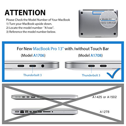 LENTION Matte Hartschale Ultra Slim H  lle f  r MacBook Pro  13   2016 2017  vier   zwei Thunderbolt 3-Anschl  sse  Modell-A1706 A1708  Durchsichtige 
