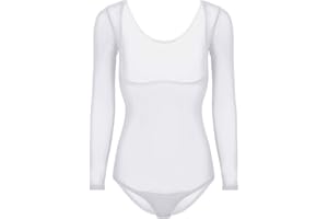 dPois Maillot Leotardo Manga Larga de Malla para Mujeres Maillot de Danza Gimnasia Rítmica Body Transparente Bodysuit Corte Alto Elático Dance Body Ballet