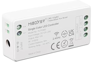 LIGHTEU®, Milight Miboxer Controller per strisce LED dimmer monocolore da 2,4 GHz Uscita DC12V/24V max. 12A, PWM alta/bassa frequenza FUT036S