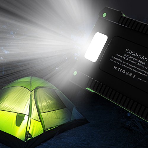 Hiluckey Caricabatterie Portatile 10000mAh Dual USB Batteria Esterna Ricarica Rapida - Solare Power Bank LED Torcia periPhone 6/7plus iPad,Samsung, Huawei, Asus, HTC smartphone Android, ( Impermeabile Antiurto )