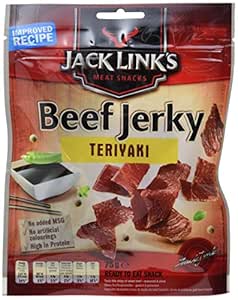 Jack Links Beef Jerky Teriyaki – Proteinreiches Trockenfleisch vom Rind – Getrocknetes High Protein Dörrfleisch – 12er Pack (12 x 70 g)