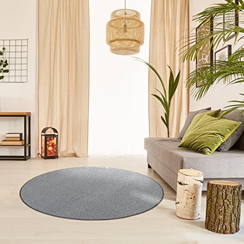 Loop Pile Rug Everest round - Color: Beige Gray Caramel Anthracite or Red | high quality and durable quality | Underfloor heating suitable | for living room bedroom nursery and office, Color:Anthracite, Size:80 cm round