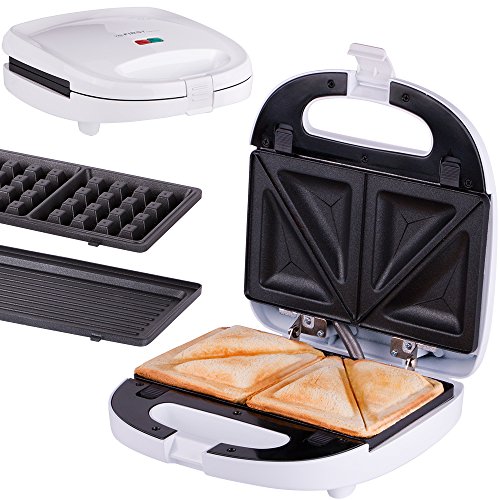 TZS First Austria - 3 in 1 Sandwichmaker Waffeleisen Tischgrill ,Klick-System, Thermostat, Backampel, elektrischer Sandwichtoaster, 700 Watt, Kontaktgrill
