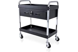 QUIRUMED - Carro para Peluquería y Tatuajes | Bandeja Superior e Inferior | Cajón con Cerradura | Ruedas con Freno, Negro, Normal, Acero Aleado