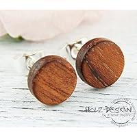 Braune Holz Ohrstecker Ø8mm Kleine Holz Ohrringe hölzerne Mini Ohrringe kleine runde Holz ohrstecker individualisierbar wood earrings wooden studs Damen Männer Ohrstecker Holzschmuck Unisex