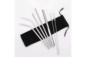 TYI Stainless Steel Straws Metal Drinking Straws Reusable with 2 Cleaning Brush for Smoothie Milkshake Cocktail and Hot Drinks