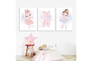 Youihom Lot de 3 Affiche Danse Fille Rose Illustration Poster Chambre Bebe a3 Tableau Dessin Enfant Decoration Murale Impression sur Toile Cadeau sans Cadre