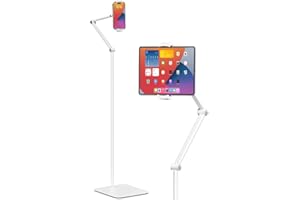 Viozon Tablet Floor Stand Holder, Compatible with 4.7"-13" Phone/Tablet, iPhone 15 Plus/Pro Max iPad,Kindle, 68" Phone Stand, Aluminum Alloy, Universal 360° Rotatable,for Bed,Sofa,Desk,White