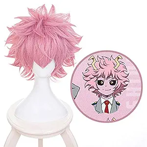 LZT Short Light Pink Anime Cosplay Wig for My Hero Academia Mina Ashido Synthetic Wig with Free Wig Cap