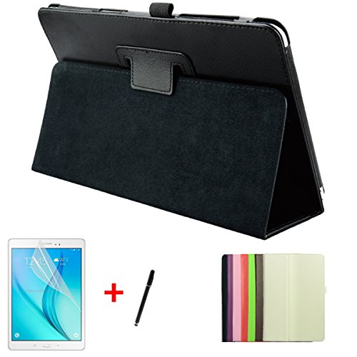 gada - 3in1 Set: Samsung Galaxy Tab A T550/555 9.7 - Elegantes Slim Leder-Imitat Case mit praktischer Standfunktion inkl. kostenloser Displayfolie und Touch Pen Schwarz